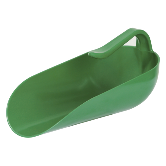 Takarmány adagoló kanál, 2000g, befelé álló nyéllel, műanyag, zöld